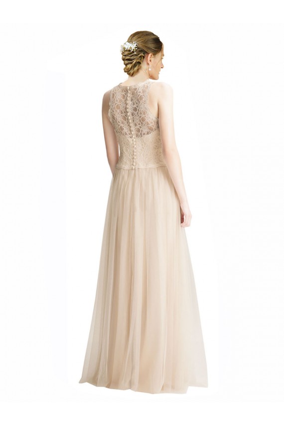 Outlet Ivoire Trapèze Bateau Illusion Tulle Dentelle Longue Robes demoiselle d'honneur