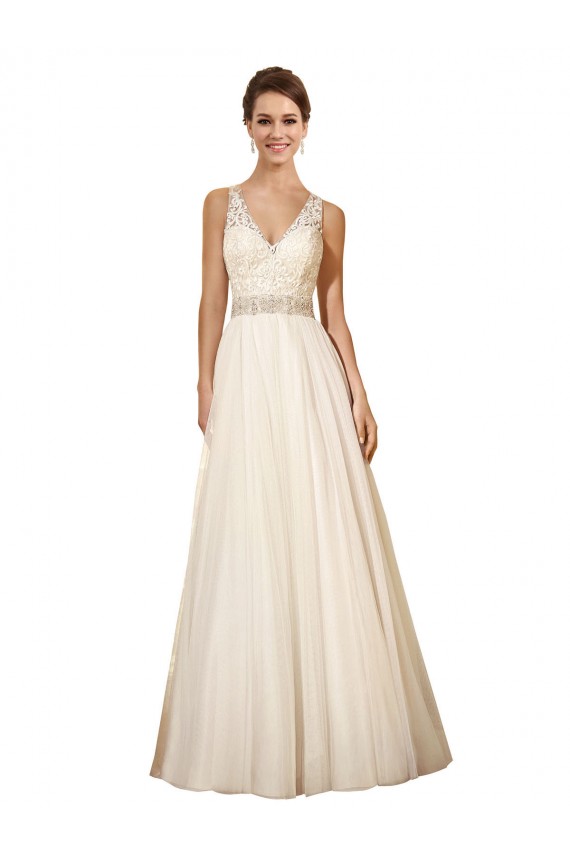 Outlet Ivoire Trapèze Col V Tulle Robes de mariée