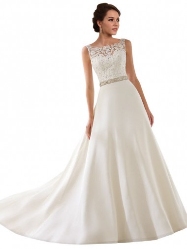 Outlet Ivoire Trapèze Illusion Dentelle Robes de mariée