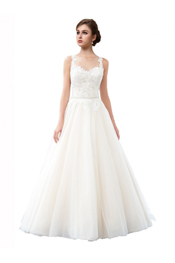 Outlet Ivoire Trapèze Illusion Traîne cathédrale Tulle Dentelle Plage Robes de mariée