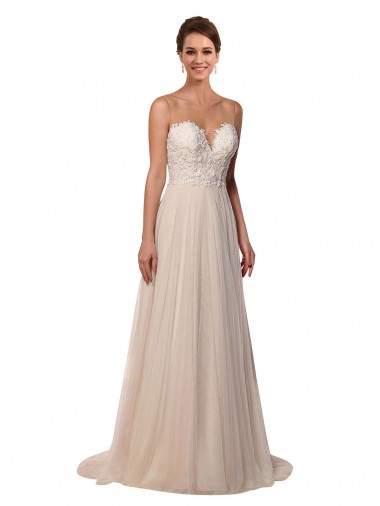 Outlet Ivoire Trapèze Illusion Tulle Dentelle Robes de mariée