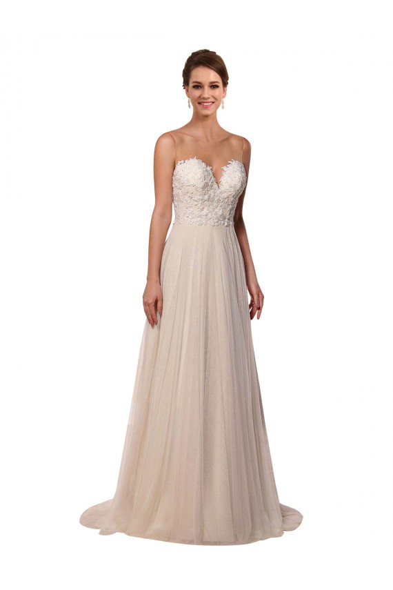 Outlet Ivoire Trapèze Illusion Tulle Dentelle Robes de mariée