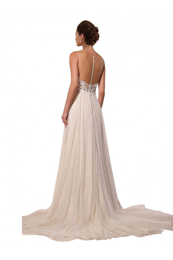 Outlet Ivoire Trapèze Illusion Tulle Dentelle Robes de mariée