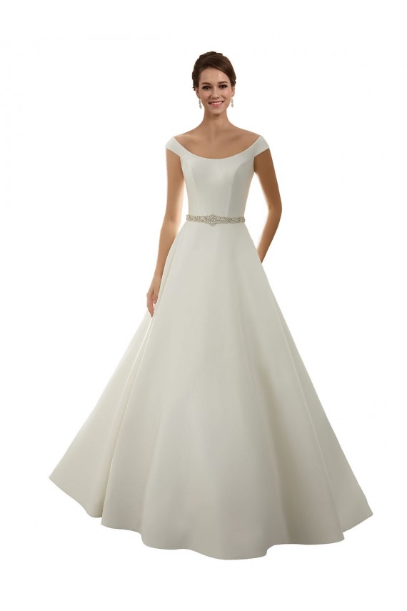 Outlet Ivoire Trapèze Épaule Dénudée Satiné Classique Robes de mariée