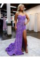 Outlet Lavande Trapèze Traîne moyenne Paillettes Velours Longue Robes de bal