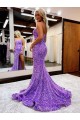Outlet Lavande Trapèze Traîne moyenne Paillettes Velours Longue Robes de bal