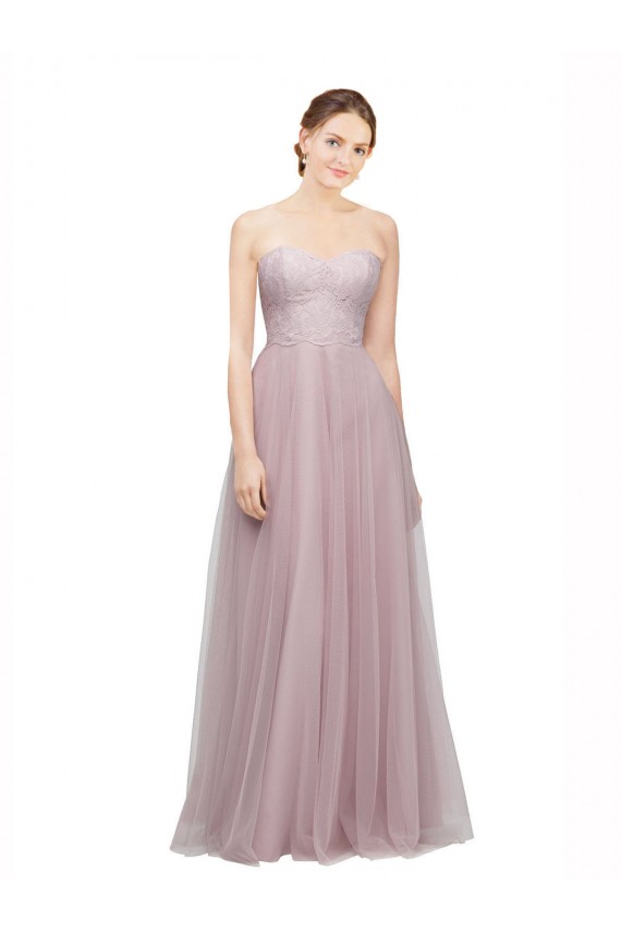 Outlet Light Lilac Trapèze Tulle Dentelle Longue Robes demoiselle d'honneur