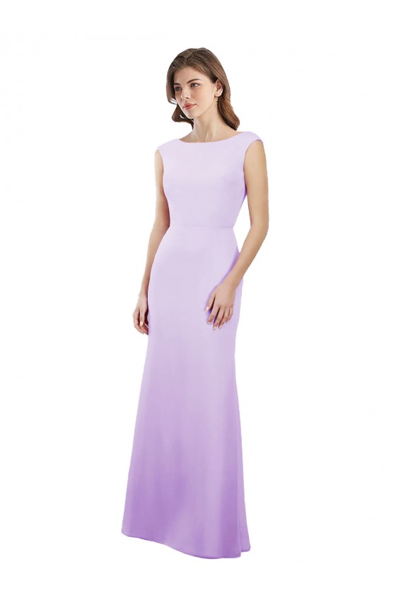 Outlet Lilas Colonne Col rond Mousseline Longue Robes demoiselle d'honneur