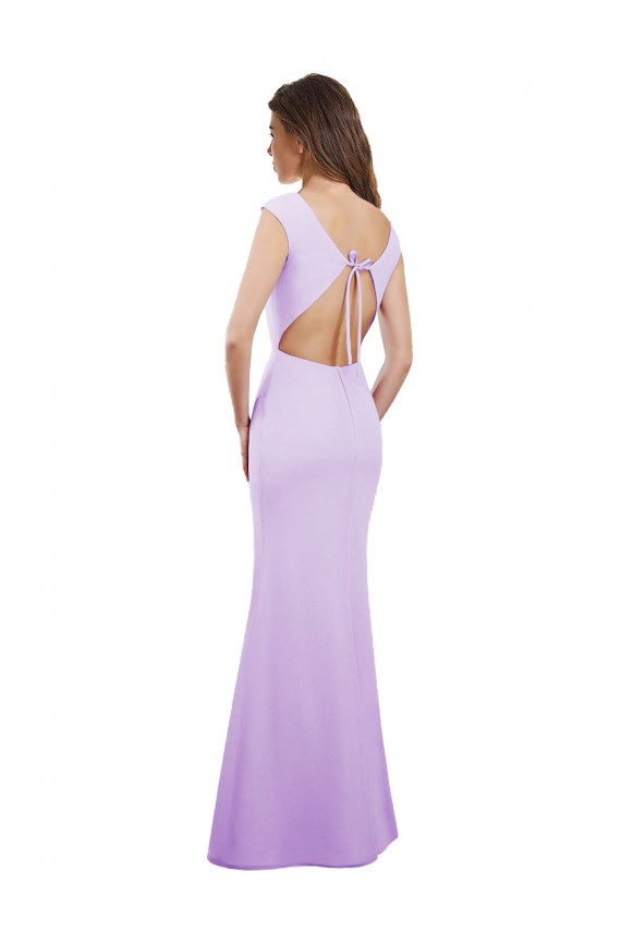 Outlet Lilas Colonne Col rond Mousseline Longue Robes demoiselle d'honneur