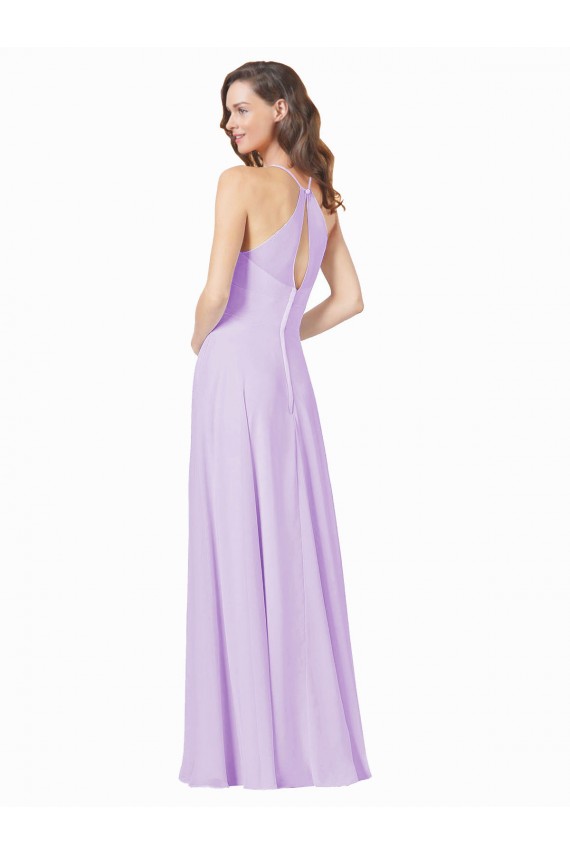Outlet Lilas Trapèze Bretelles spaghetti Col Carré Mousseline Longue Robes demoiselle d'honneur