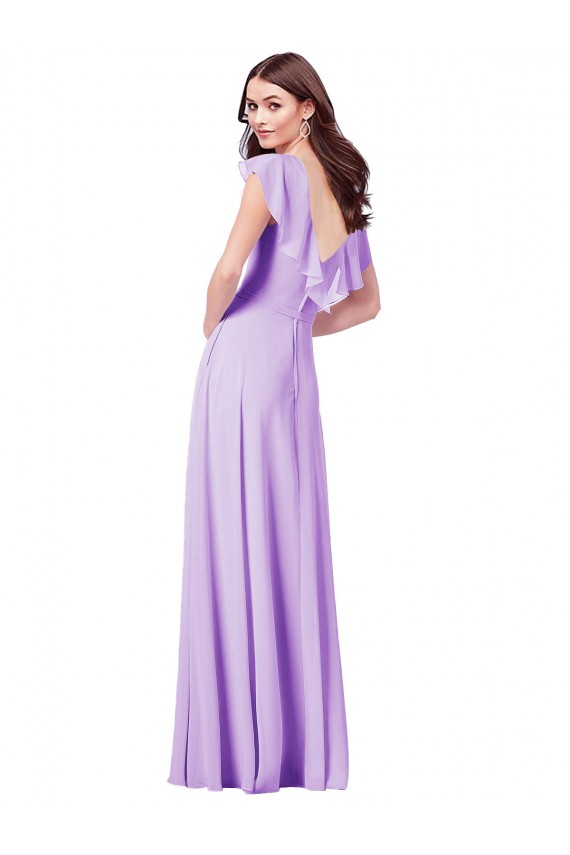 Outlet Lilas Trapèze Col V Mousseline Longue Robes demoiselle d'honneur