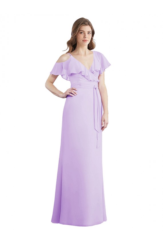 Outlet Lilas Trapèze Col V Mousseline Longue Robes demoiselle d'honneur