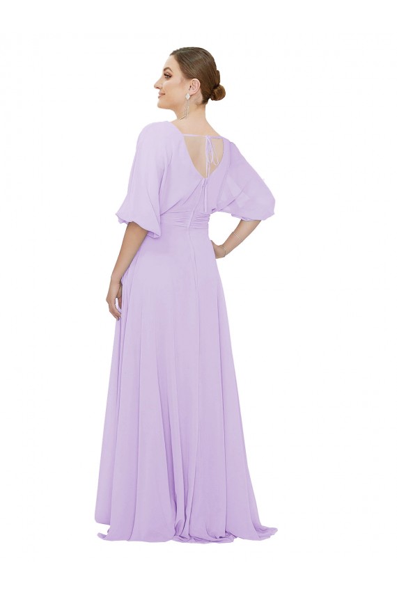 Outlet Lilas Trapèze Col V Mousseline Longue Robes demoiselle d'honneur