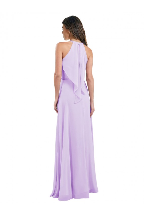 Outlet Lilas Trapèze Licou Mousseline Longue Robes demoiselle d'honneur