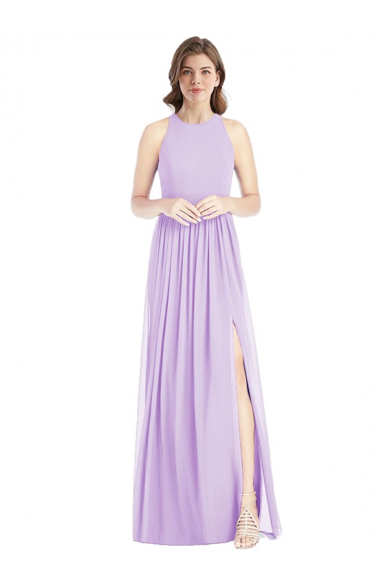Outlet Lilas Trapèze Licou Mousseline Longue Robes demoiselle d'honneur