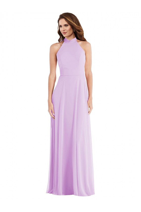 Outlet Lilas Trapèze Licou Mousseline Longue Robes demoiselle d'honneur