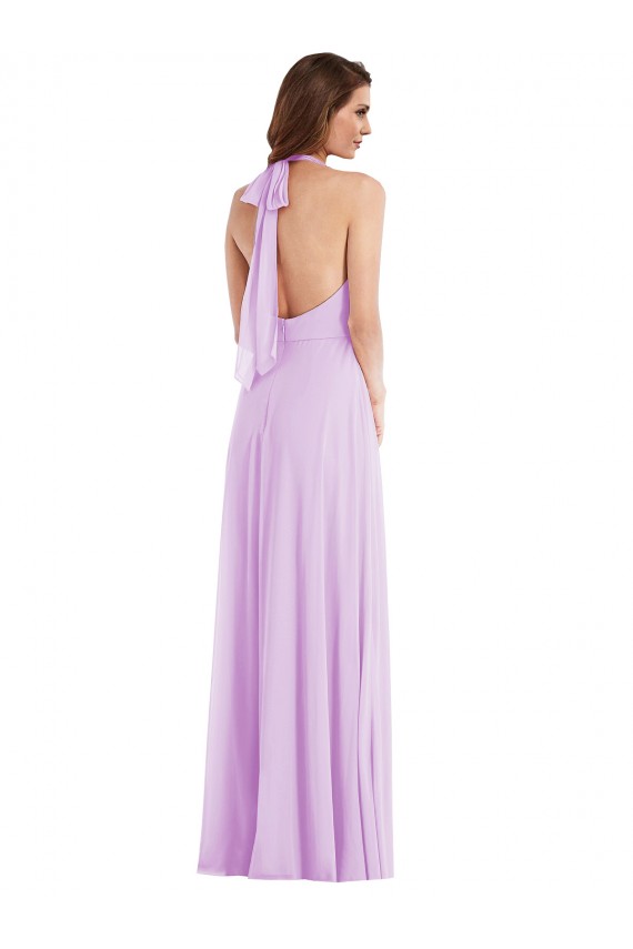 Outlet Lilas Trapèze Licou Mousseline Longue Robes demoiselle d'honneur