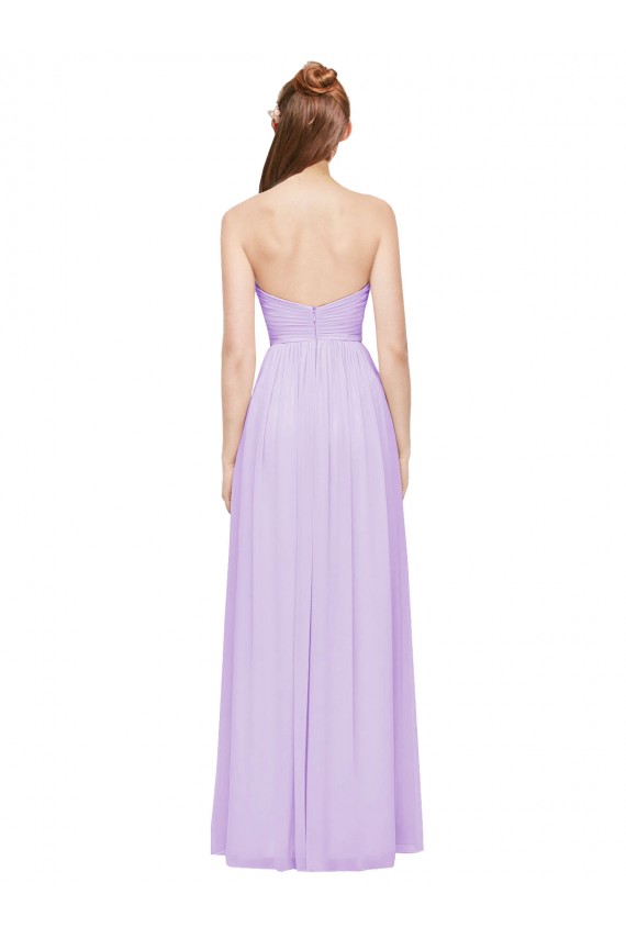 Outlet Lilas Trapèze Sans bretelle Mousseline Longue Robes demoiselle d'honneur