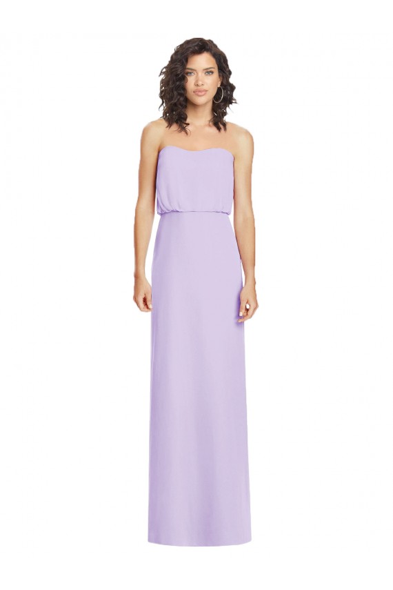 Outlet Lilas Trapèze Sans bretelle Mousseline Longue Robes demoiselle d'honneur