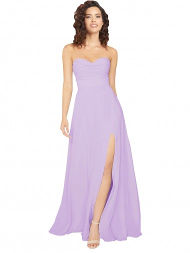 Outlet Lilas Trapèze Sans bretelle Mousseline Longue Robes demoiselle d'honneur