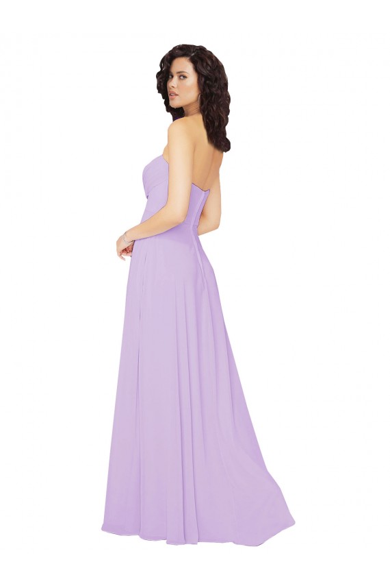 Outlet Lilas Trapèze Sans bretelle Mousseline Longue Robes demoiselle d'honneur