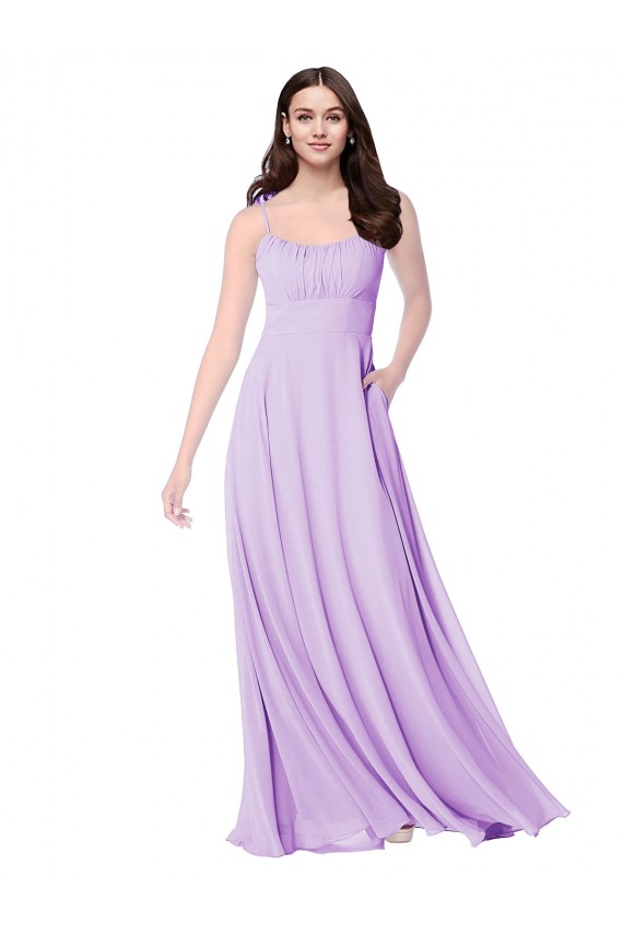 Outlet Lilas Trapèze Scoop Mousseline Longue Robes demoiselle d'honneur