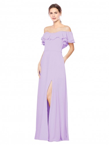 Outlet Lilas Trapèze Épaule Dénudée Sans bretelle Mousseline Longue Robes demoiselle d'honneur