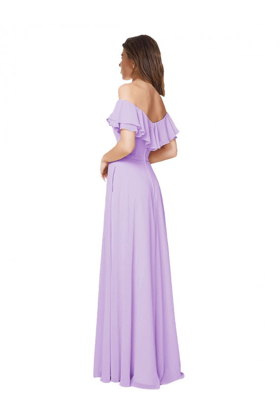 Outlet Lilas Trapèze Épaule Dénudée Sans bretelle Mousseline Longue Robes demoiselle d'honneur