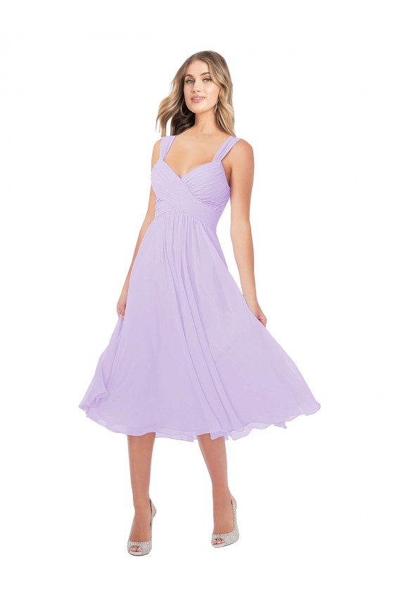 Outlet Lilas Trapèze midi Mousseline Courte Asymétrique Robes demoiselle d'honneur / Robes de cocktail