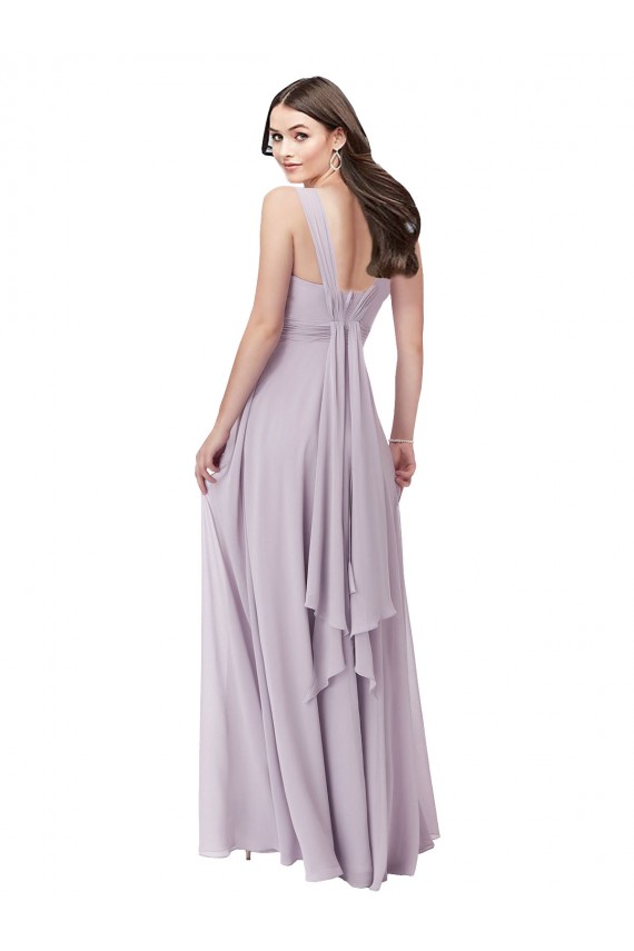 Outlet Lueur rose Trapèze Col V Mousseline Longue Robes demoiselle d'honneur