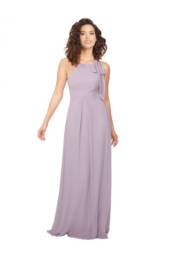 Outlet Lueur rose Trapèze Licou Mousseline Longue Robes demoiselle d'honneur