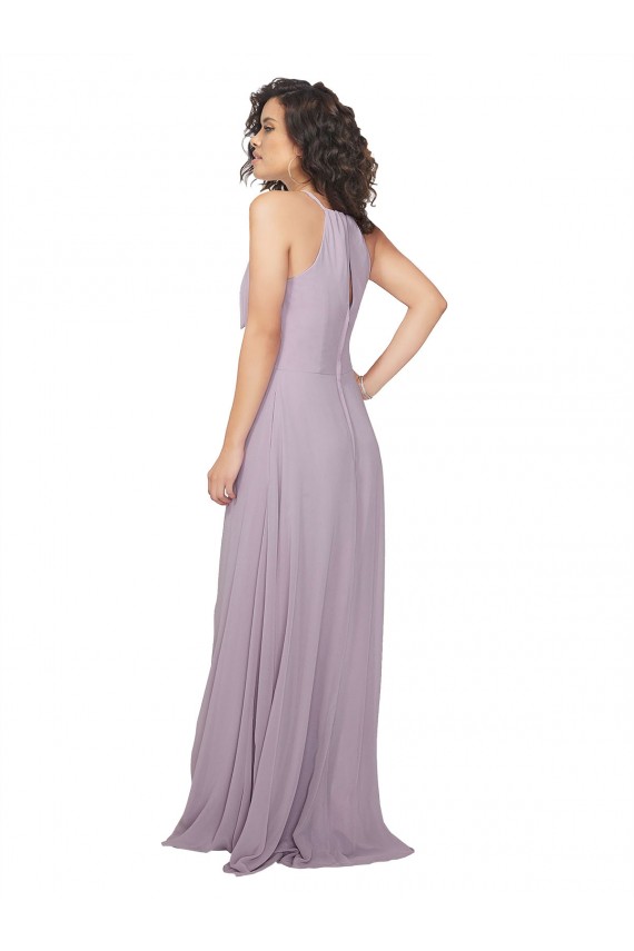 Outlet Lueur rose Trapèze Licou Mousseline Longue Robes demoiselle d'honneur
