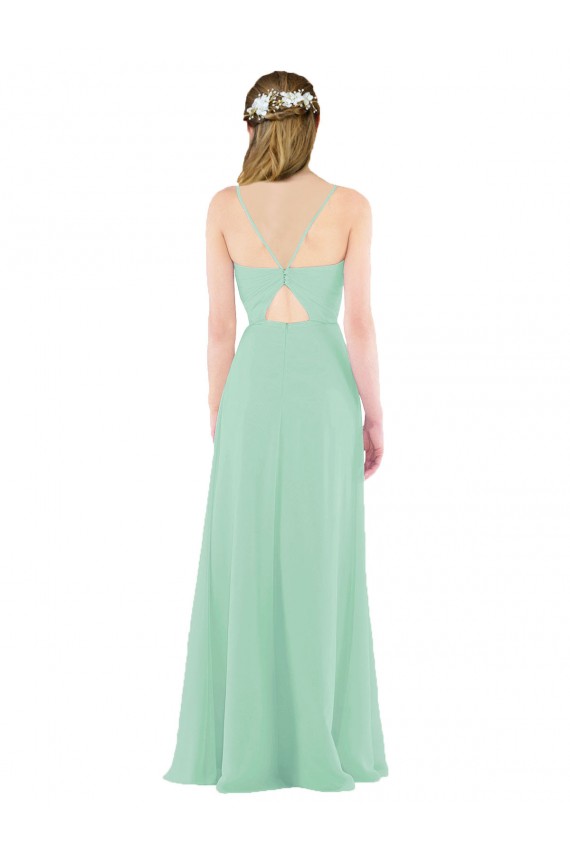 Outlet Menthe verte Fourreau Col V Mousseline Longue Robes demoiselle d'honneur