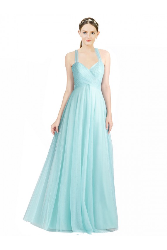 Outlet Menthe verte Trapèze Bretelles spaghetti Tulle Longue Robes demoiselle d'honneur