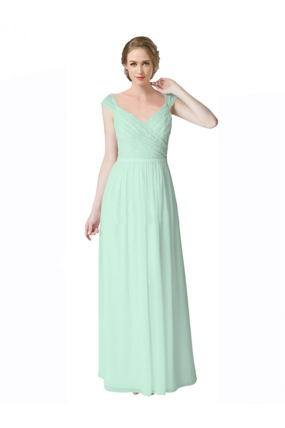 Outlet Menthe verte Trapèze Col V Mousseline Dentelle Longue Robes demoiselle d'honneur