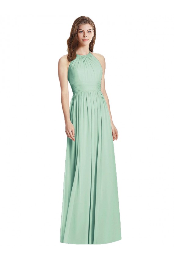 Outlet Menthe verte Trapèze Licou Mousseline Longue Robes demoiselle d'honneur