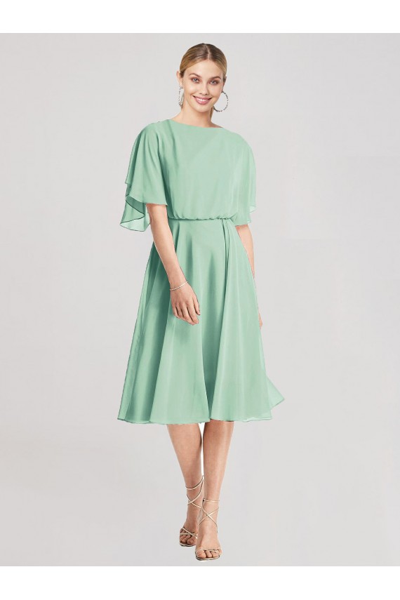 Outlet Menthe verte Trapèze Mousseline Courte Robes demoiselle d'honneur