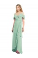 Outlet Menthe verte Trompette Bretelles spaghetti Col V Mousseline Longue Asymétrique Robes demoiselle d'honneur