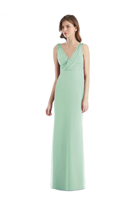 Outlet Menthe verte Trompette Col V Mousseline Longue Robes demoiselle d'honneur