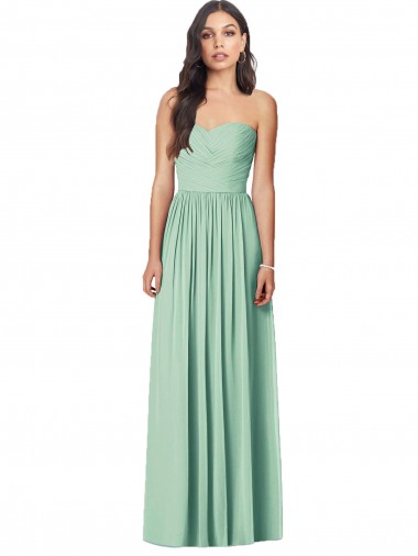 Outlet Menthe verte Trompette Sans bretelle Mousseline Longue Robes demoiselle d'honneur