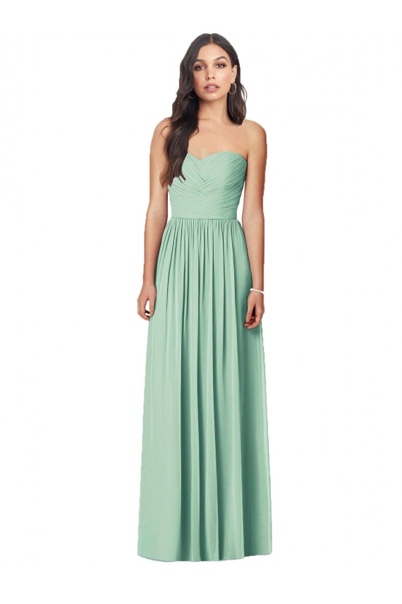 Outlet Menthe verte Trompette Sans bretelle Mousseline Longue Robes demoiselle d'honneur