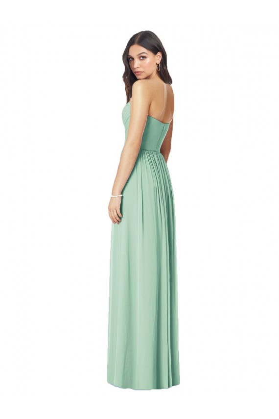 Outlet Menthe verte Trompette Sans bretelle Mousseline Longue Robes demoiselle d'honneur