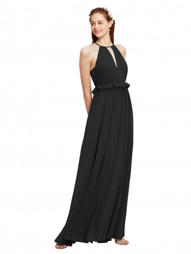 Outlet Noir Fourreau Licou Mousseline Longue Robes demoiselle d'honneur