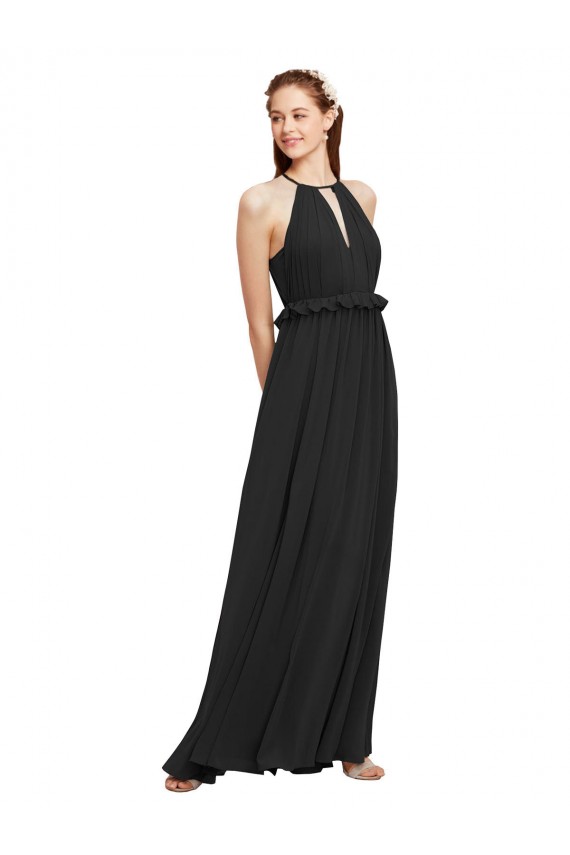 Outlet Noir Fourreau Licou Mousseline Longue Robes demoiselle d'honneur