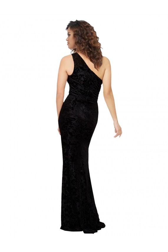 Outlet Noir Fourreau Velours Floral Velours Stretch Longue Robes demoiselle d'honneur