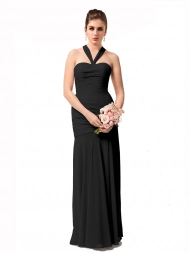 Outlet Noir Sirène Licou Mousseline Longue Robes demoiselle d'honneur
