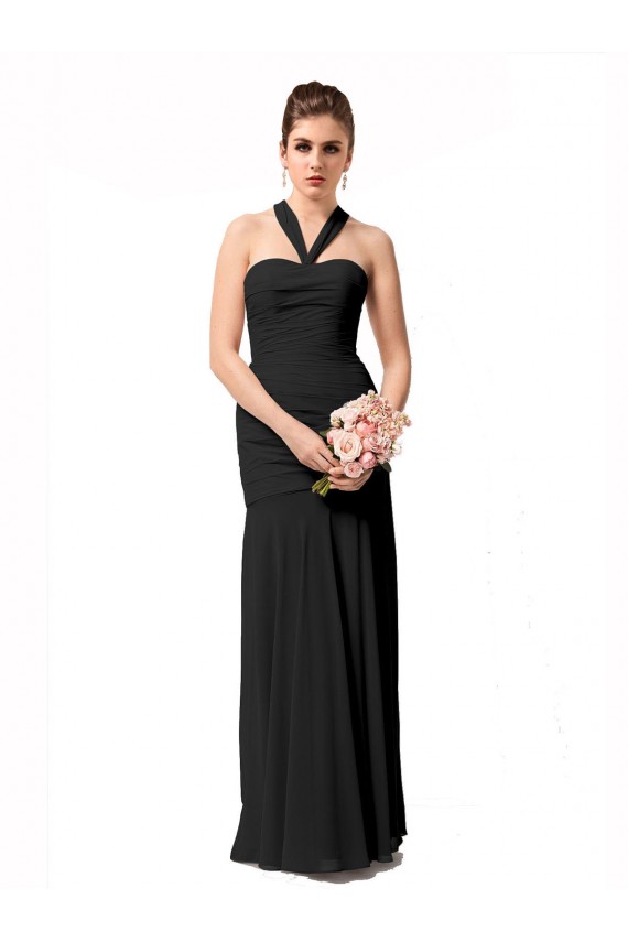 Outlet Noir Sirène Licou Mousseline Longue Robes demoiselle d'honneur