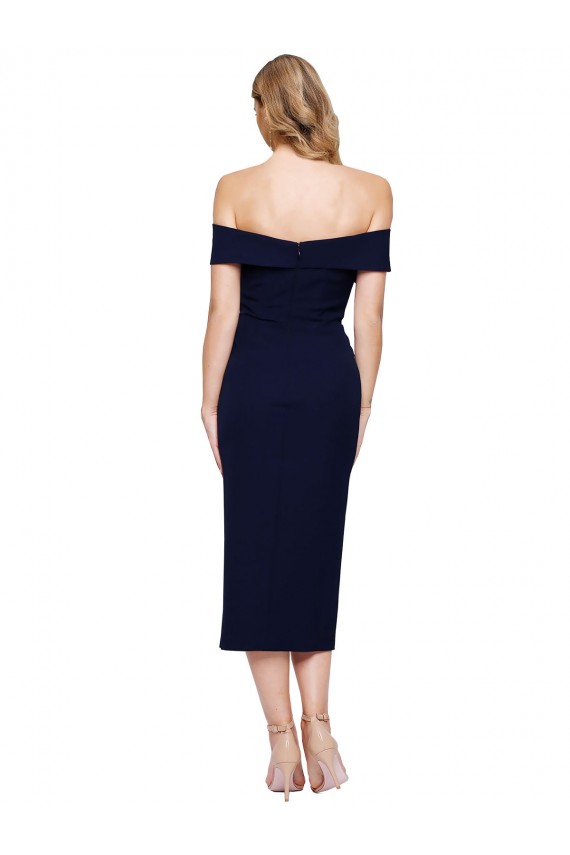 Outlet Bleu marine foncé Sirène Épaule Dénudée midi Crêpe Stretch Courte Robes demoiselle d'honneur / Robes de soirée / Robes de cocktail
