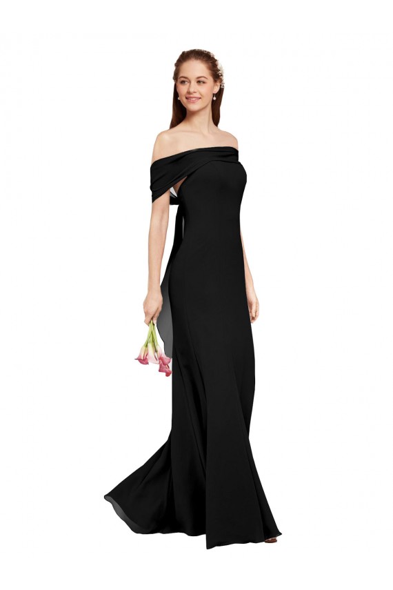 Outlet Noir Sirène Épaule Dénudée Mousseline Longue Robes demoiselle d'honneur / Robes de bal