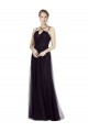 Outlet Noir Trapèze Bretelles spaghetti Col Haut Tulle Longue Robes demoiselle d'honneur